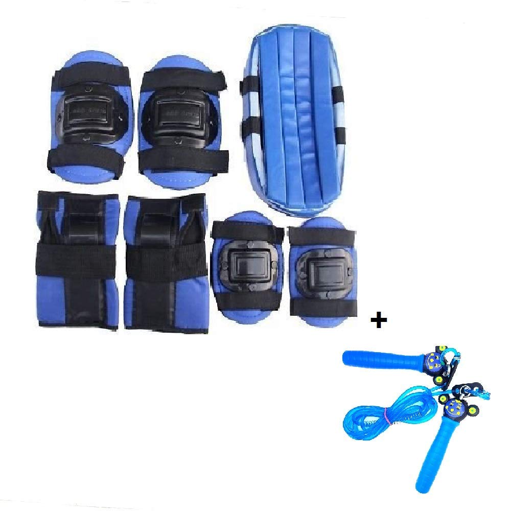 Gmefvr - Protective Skating Guard Kit for Kids | Skate + Cycling Protection Set | Set of 7 Pc | Helmet Elbow Guards Knee caps Hand Gloves 7 in 1 + Teddy Skipping Rope