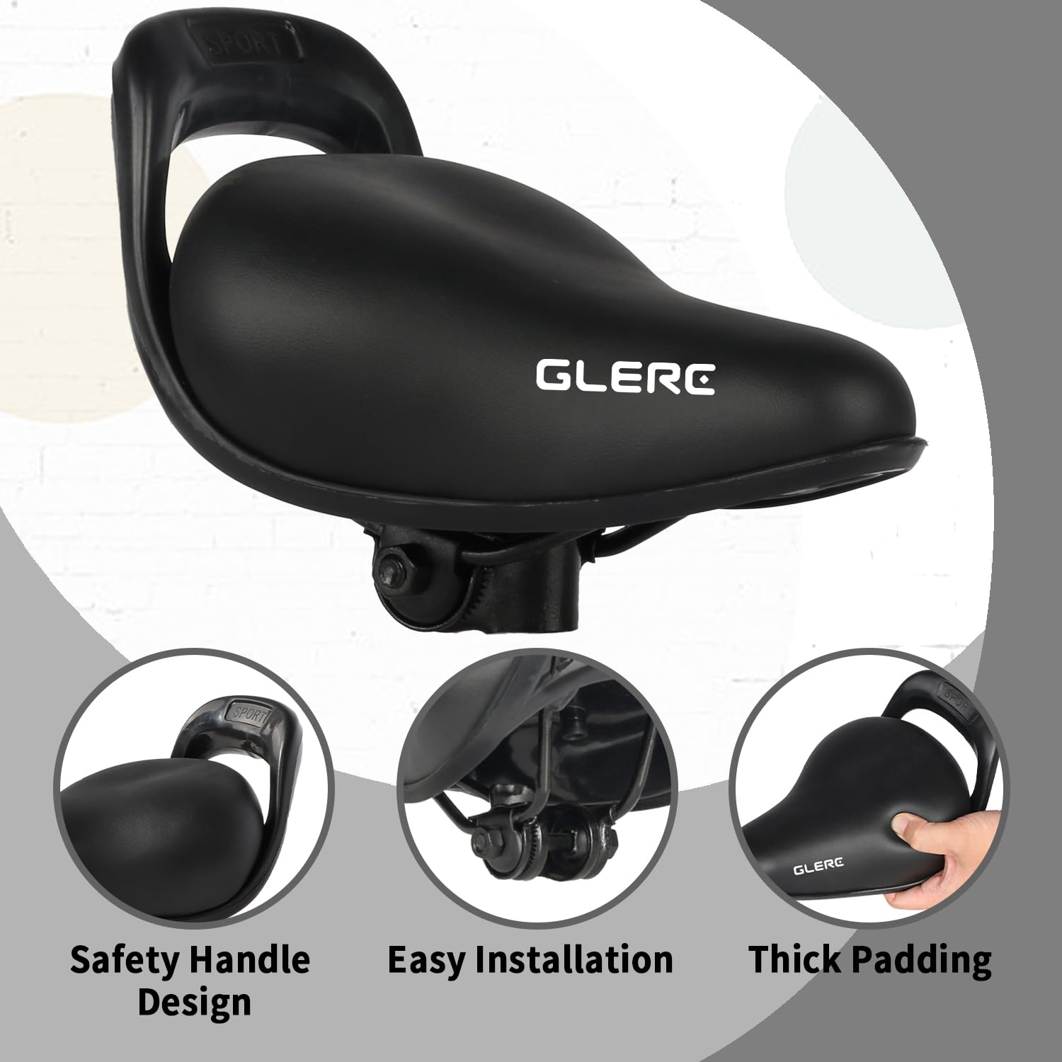 Glerc Kids Bike Seat Saddle with Parent Handle Accessories Fit for 12 14 16 18 20 inch Girls & Boys Road City BMX Mountain Cruiser Bicycle, Black