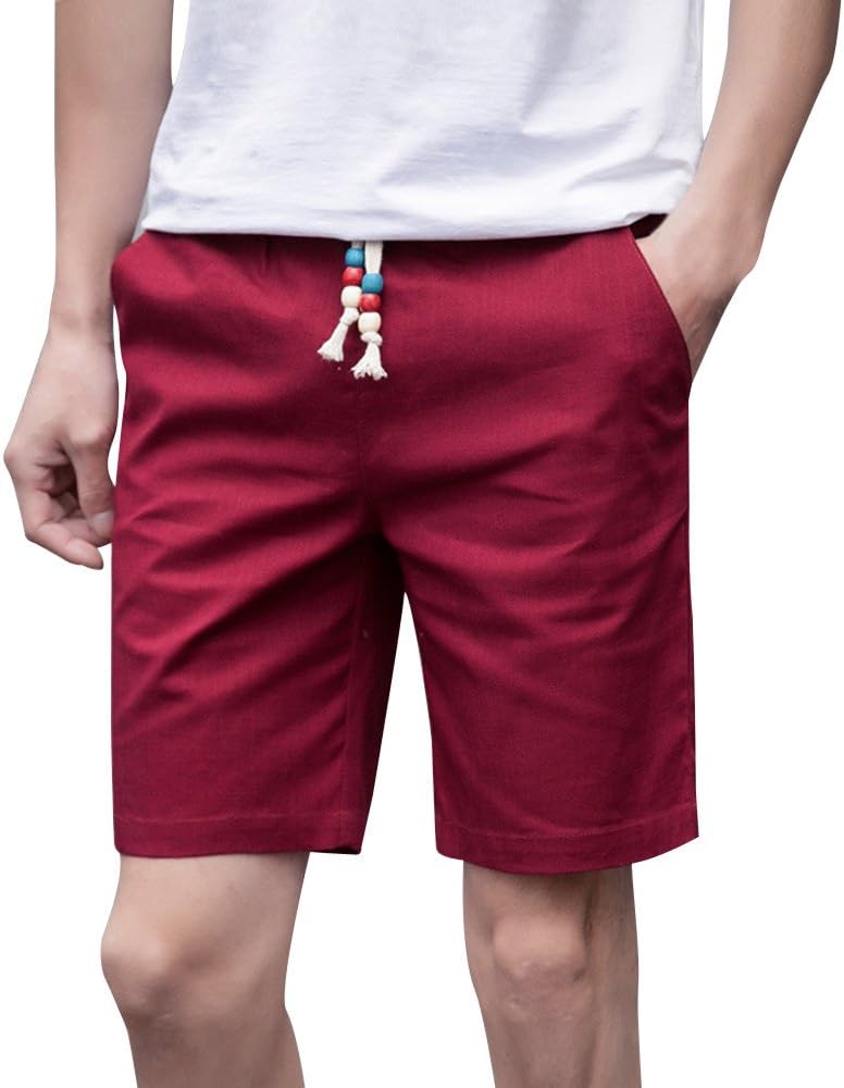 Keliay Bargain Shorts Trunks Men Summer Linen Cotton Solid Beach Casual Elastic Waist Classic Fit Shorts