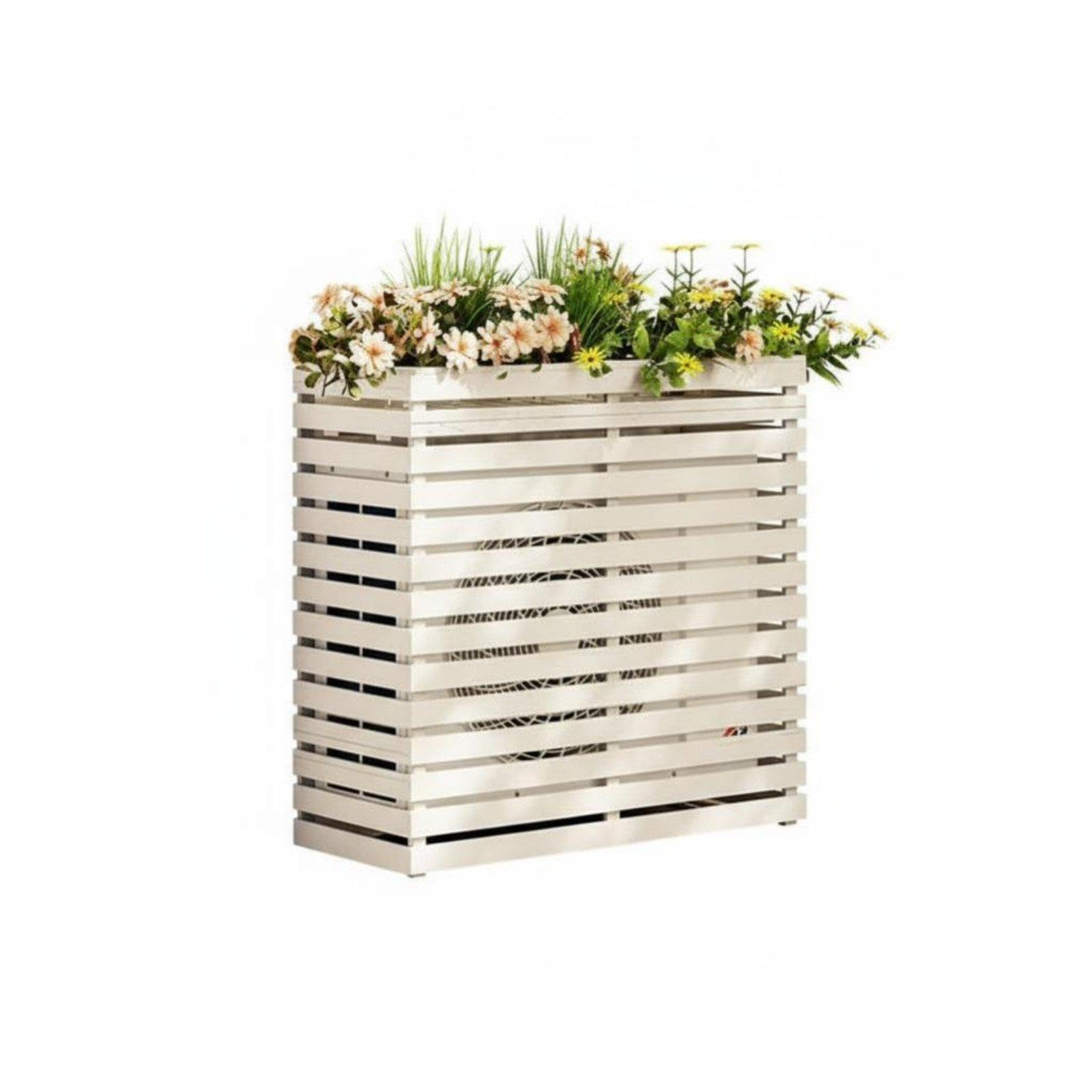 Louvered Utility Cover with Shelf Anticorrosive Air Conditioner Enclosure Weather Resistant Planter Stand for Balcony Owners, Homeowners, Patio, Yard 85 * 35 * 80cm White-image-38