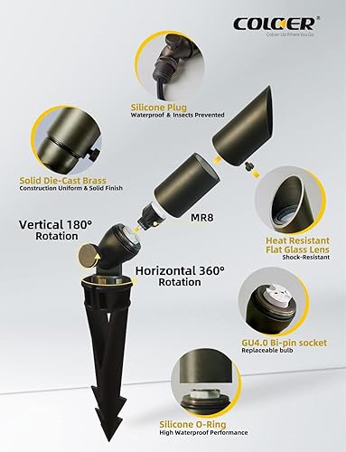 Miniatura 3 de COLOER Foco de bajo voltaje, luces LED de paisaje, 2.5 W, 12 voltios CACC, luces de entrada de jardín de latón CRI85 IP65, luz impermeable para