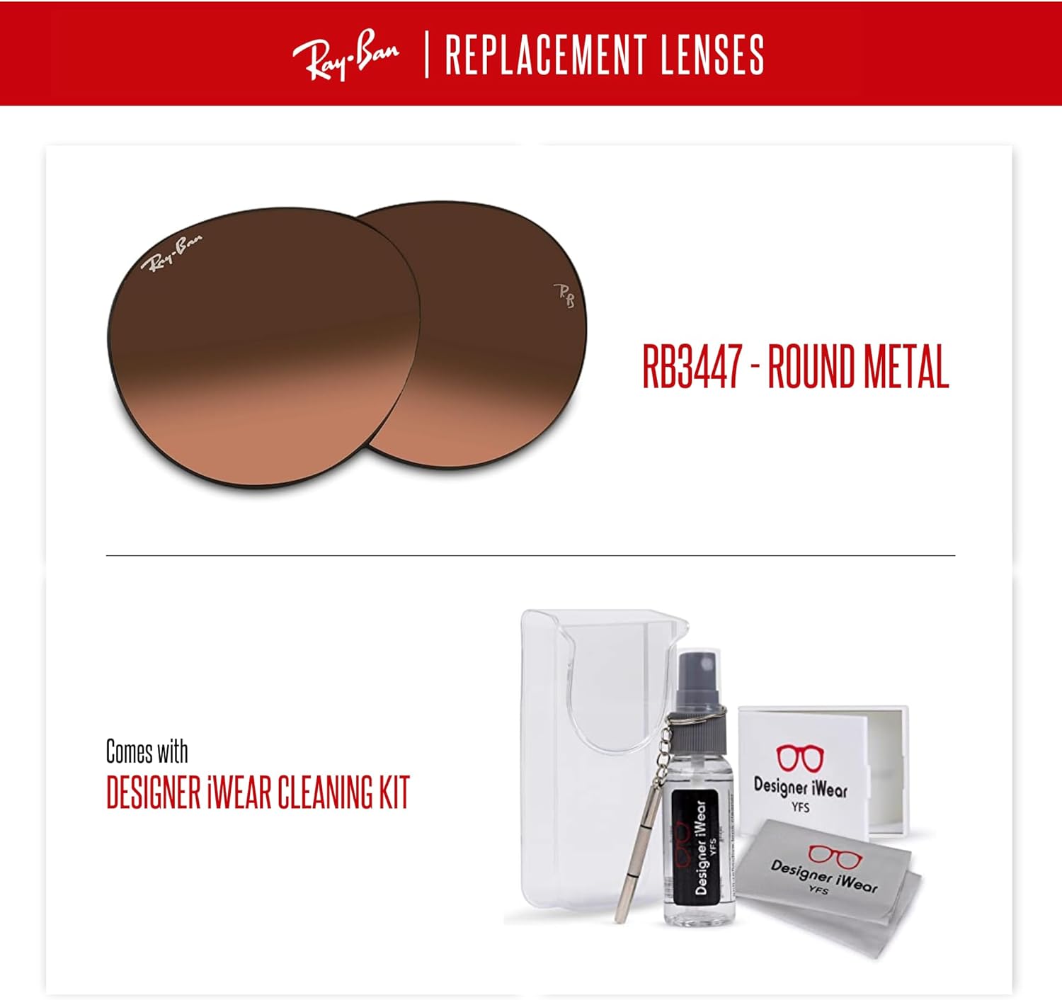 Ray-Ban Original ROUND METAL RB3447 Replacement Lenses +BUNDLE with ACCESSORY EYEWEAR KIT