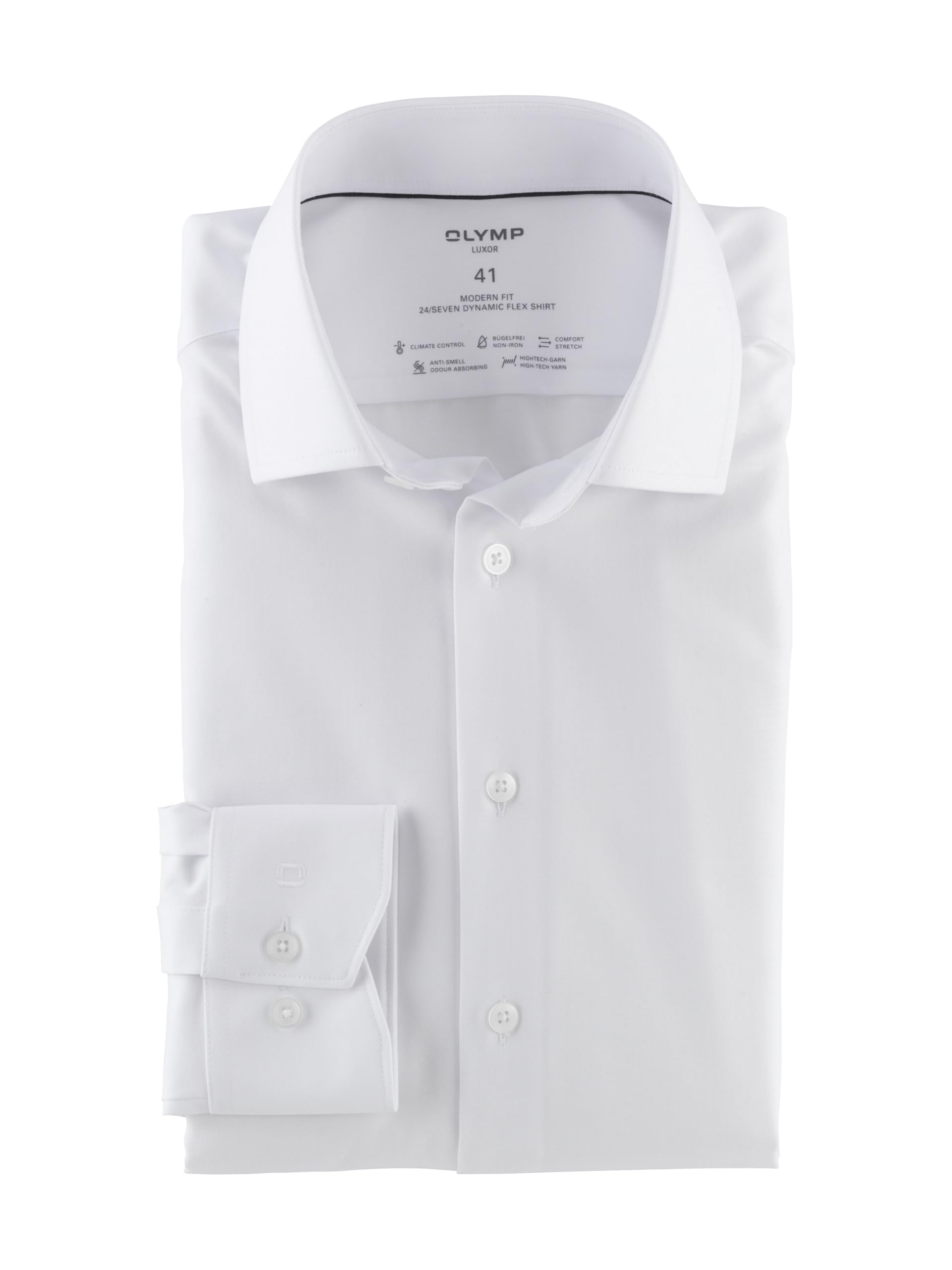 Olymp Luxor 24/Seven Men's Business Shirt Long-Sleeved Twill Modern Fit Global, White 00, 17
