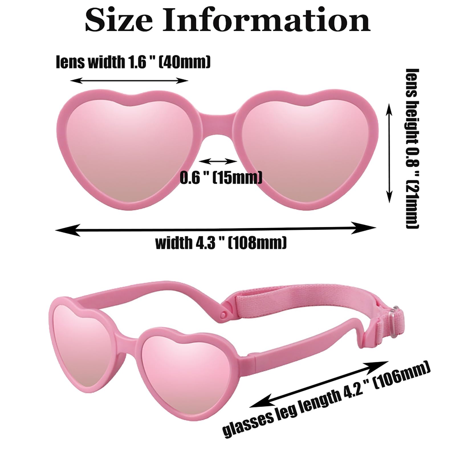 utuher Baby Sunglasses with Strap Heart Shaped UV Protection Flexible Polarized Sunglasses for Infant Baby Toddler Girls Boys