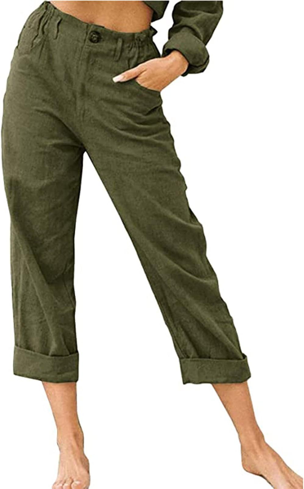 CeboyelWomen's Cotton Linen Capri Pants Crop Summer Pant Dressy Casual Capris Loose Fitting Trendy Beach Clothes 2023