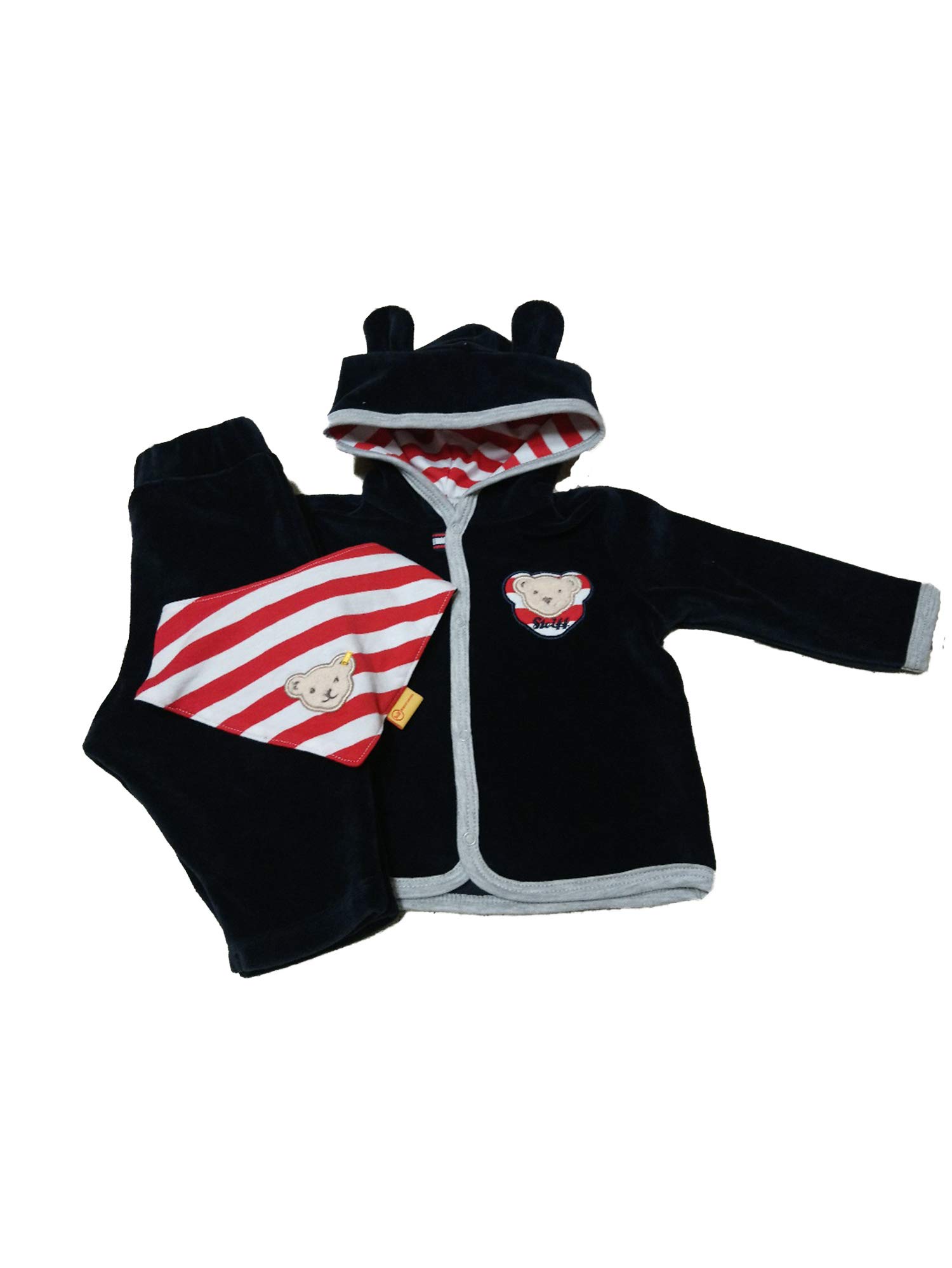 Steiff Baby Set, Sweatjacke, Hose & Halstuch, marine/rot, Gr. 56