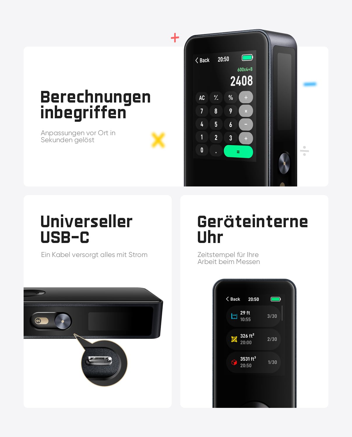 Fanttik A11 Ultra 3-in-1 Laser-Entfernungsmesser mit IPS-Touchscreen und seitlichem LCD-Display, 60 m, Radrolle und 3-Achsen-Digitalwasserwaage, wiederaufladbar für Heimwerkerprojekte und Innenprojekt