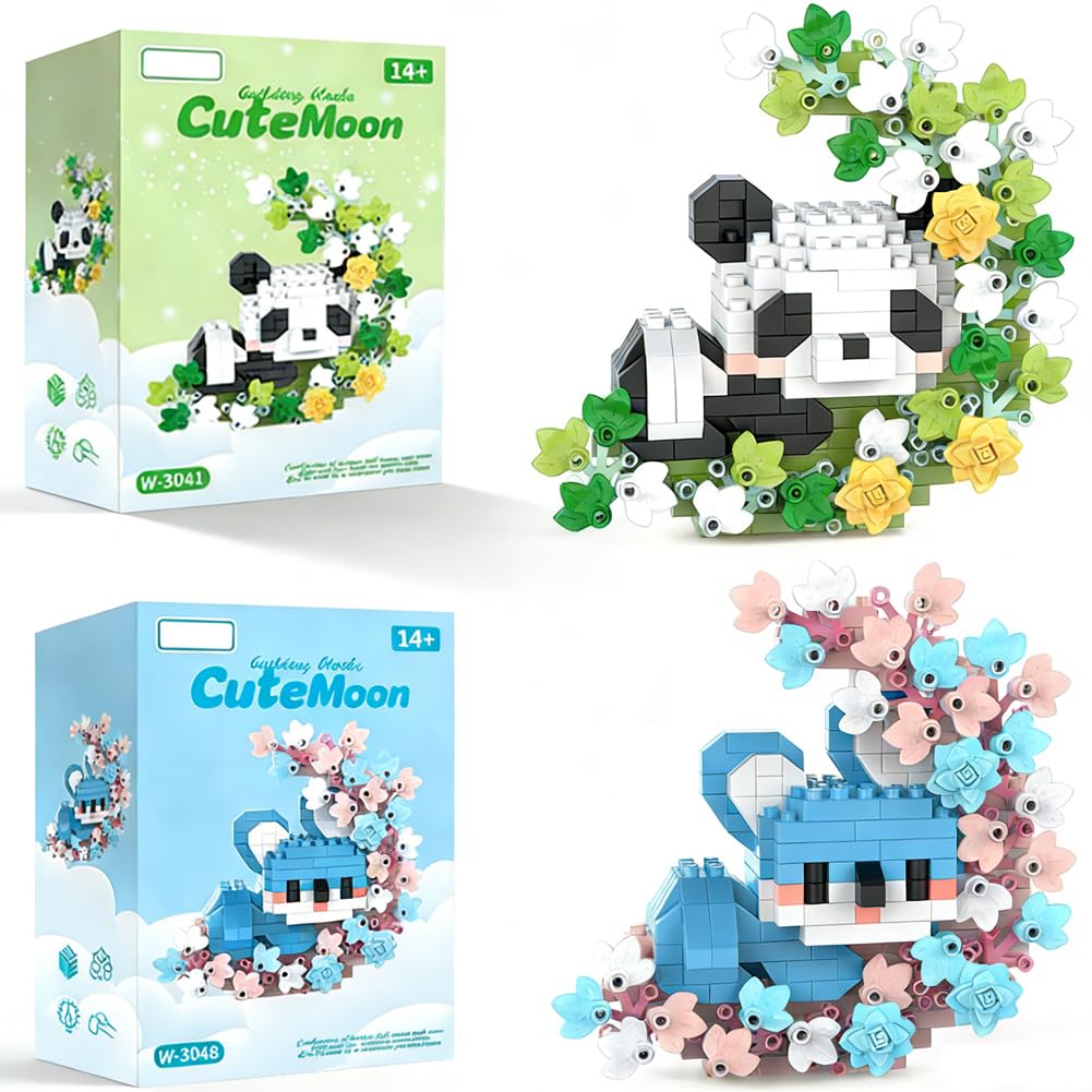 KMFASVX Panda Animal Building Block, 2 PCS Cute Panda Building Blocks Animal Set DIY Micro 3D Building Toy Particle Puzzle Building Toys Gifts for Boys Girls Age 8 9 10 11 12 13 14+ Teens Adults