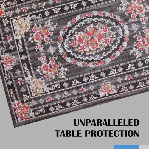 Image of Dakshya Industries Waterproof PVC Table Cover 60x90 Inch for Dining Table, Floral Printed Table Cloth, Washable Oilproof Table Protector, Plastic Cover for 6 Seater & 8 Seater Tables (Black)