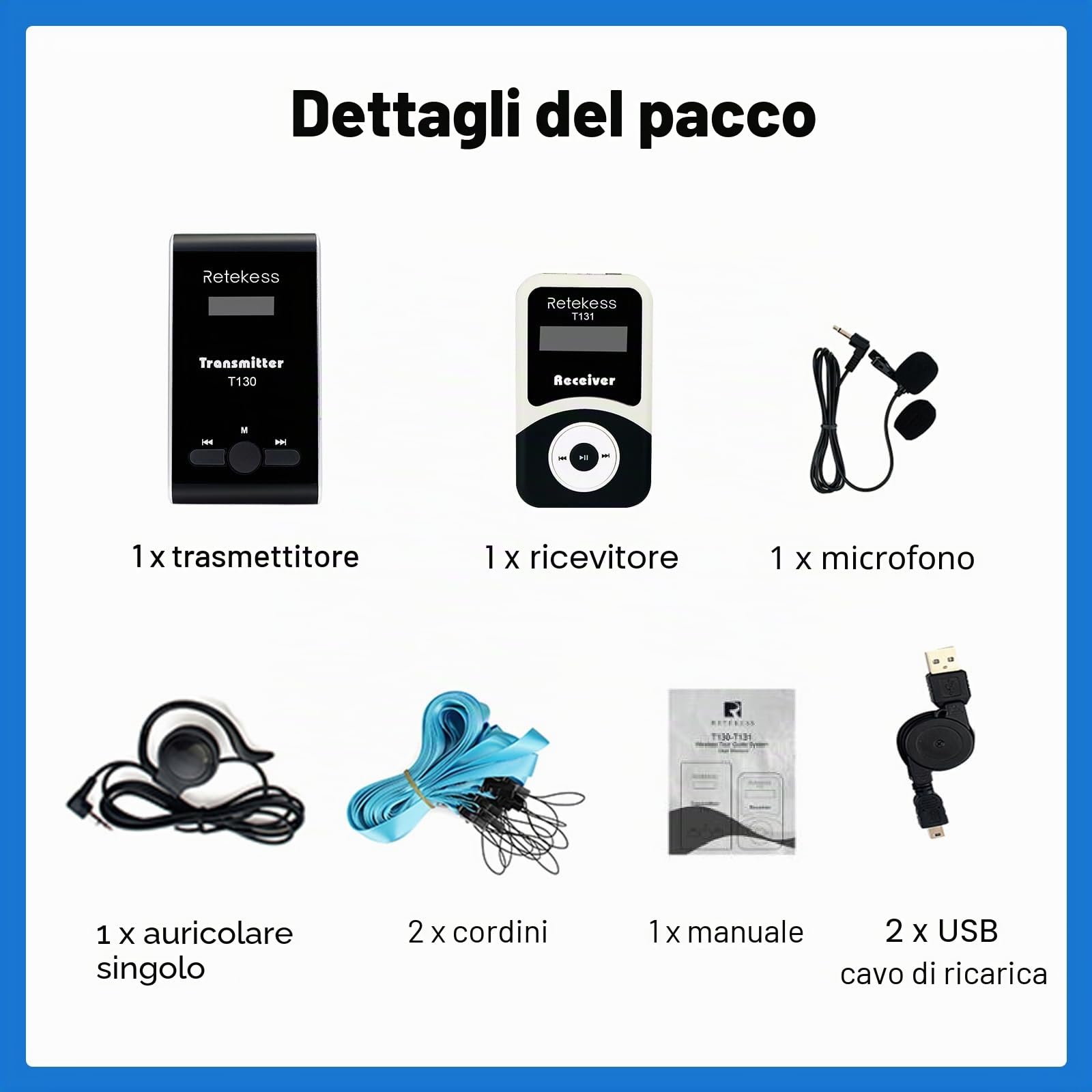 Retekess T130-T131 Sistema di Guida Turistica Wireless, Sistema di Guida Audio Sussurrato, 99 Canali, 60m, Sistema di Guida Audio per Addestramento Equestre