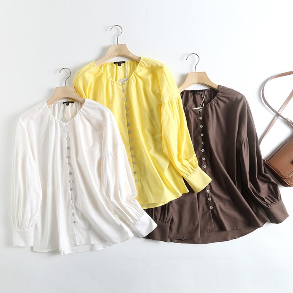 Tops Für Damen,Damen-Bluse, Elegant, Aus Baumwolle Und Leinen, Ballon-Langarm, Baggy-Hemden, Tunika, Button-Down-Hemden, Oberteile, Sexy Party-Oberteile, Lässige Büro- Und Business-Bluse Für Mädchen
