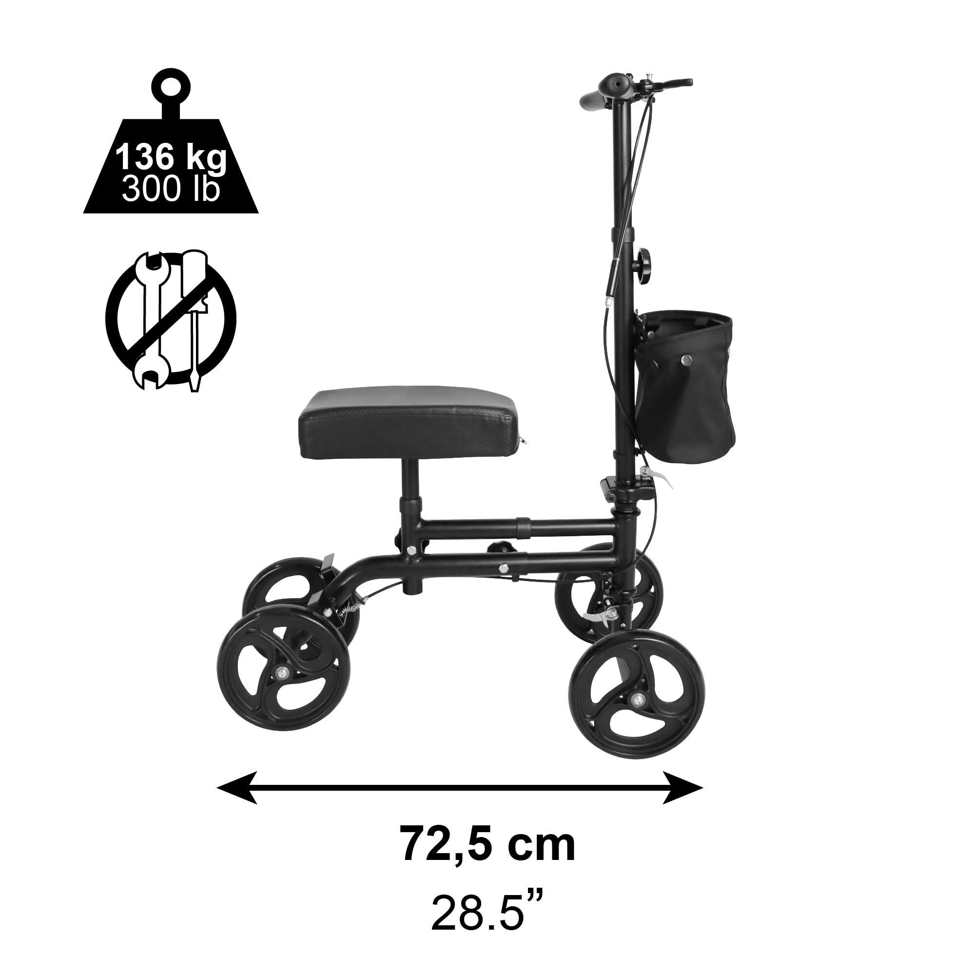 PEPE Mobility Andador de Rodilla Ortopédico con Doble Freno, Orientable Ajustable, Alternativa a Muletas