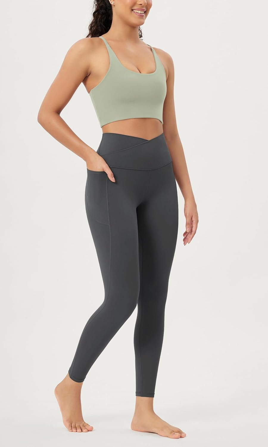 ODODOS Women's Buttery Soft Leggings with Stay-Put Pockets, 25" / 28" Crossover High Waist Lounge Yoga Pants - Image 4