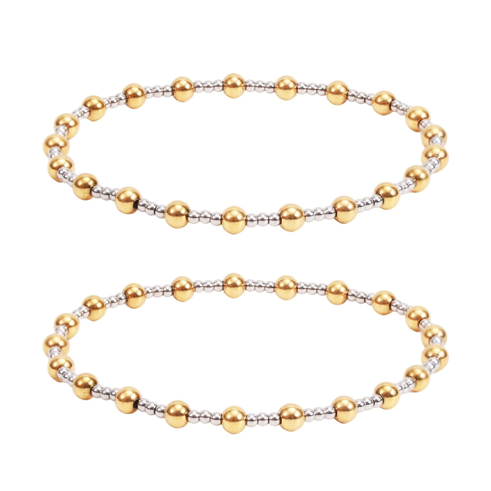Mikovivi Women's Mixed Metal Bracelet, 16 cm Gold Plated Beads Bracelet Elastic Stainless Steel Bracelet Accessories Adjustable Jewellery Two-Tone Gold and Silver Water Resistant