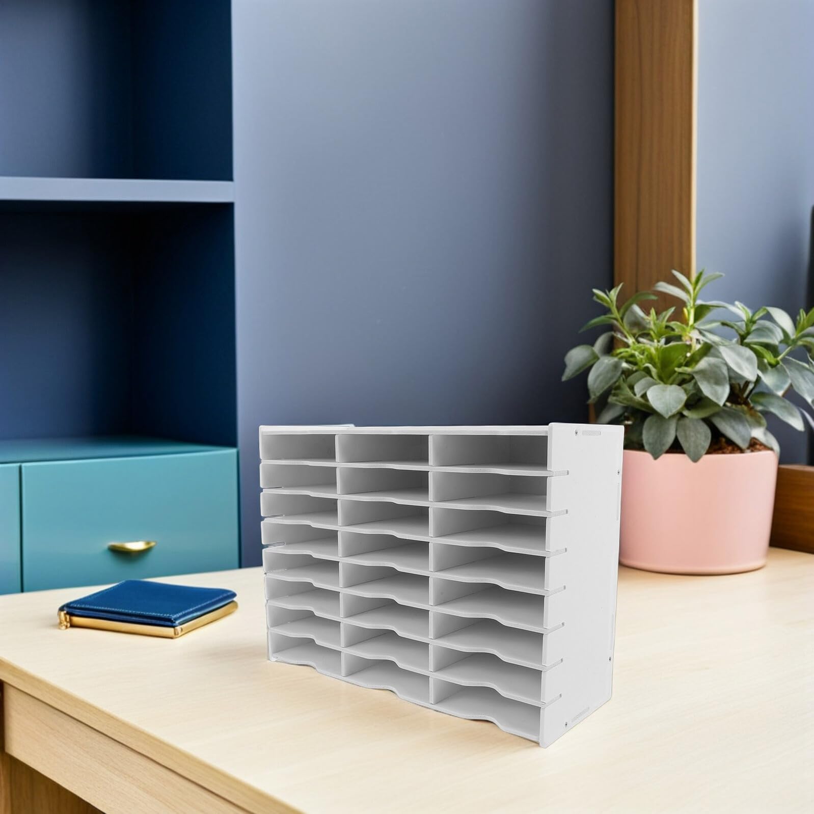 PLAFOPE Organizer da Scrivania con Scomparti per Timbri Porta Cellulare e Telecomando Scaffale Multiuso per Documenti e Materiale Creativo Supporto Resistente per Casa e Ufficio