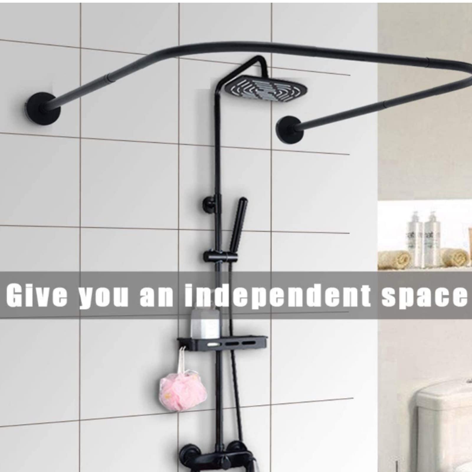 Barra de cortina de ducha de esquina elástica, en forma de U, ajustable, instalación sin taladro, acero inoxidable 304 para baño, bañera, vestidor, espacio privado