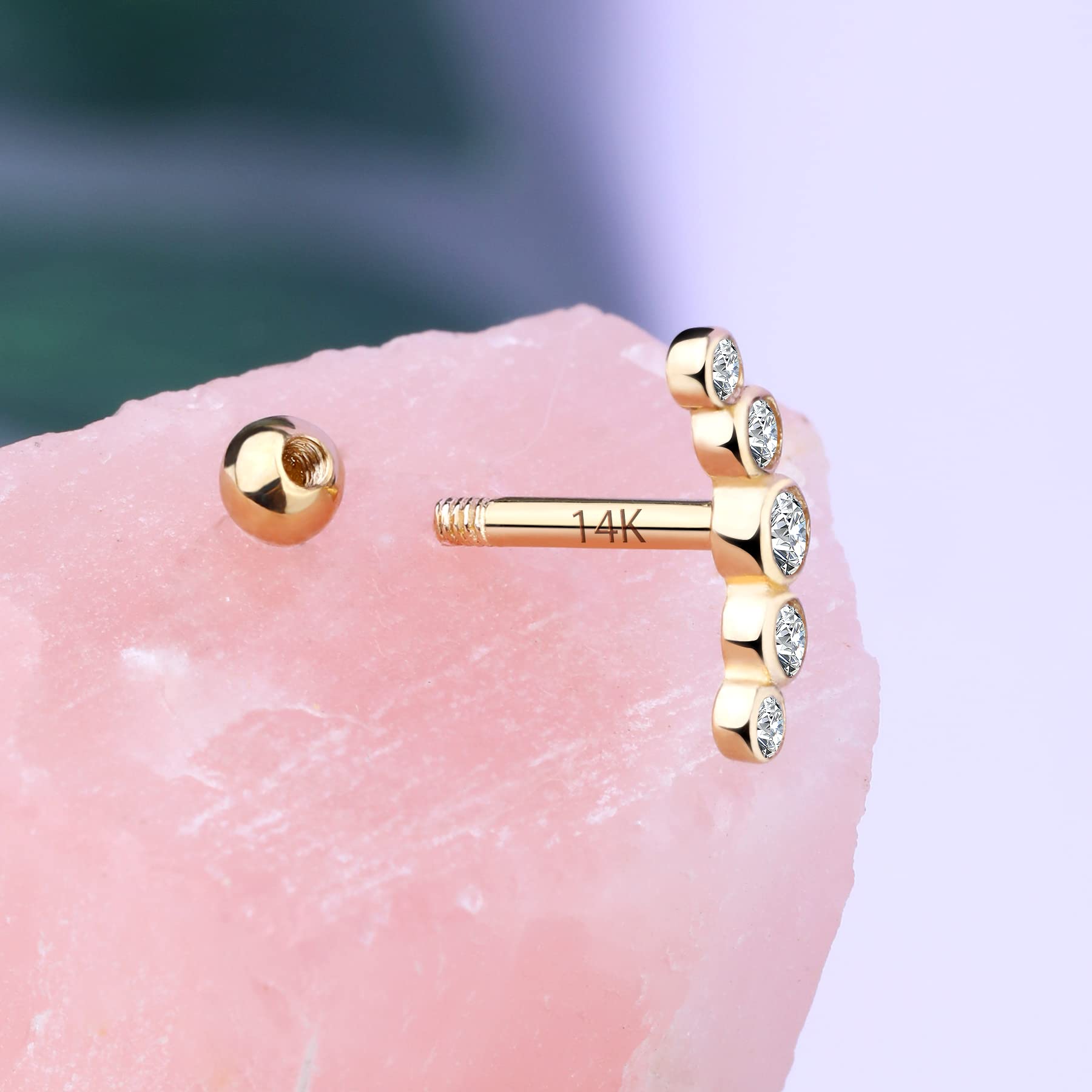 MeIighting - Piercing para cartílago de 16 G, oro macizo de 14 quilates, diseño de hélice, circonita cúbica, transparente, para cartílago, joyería