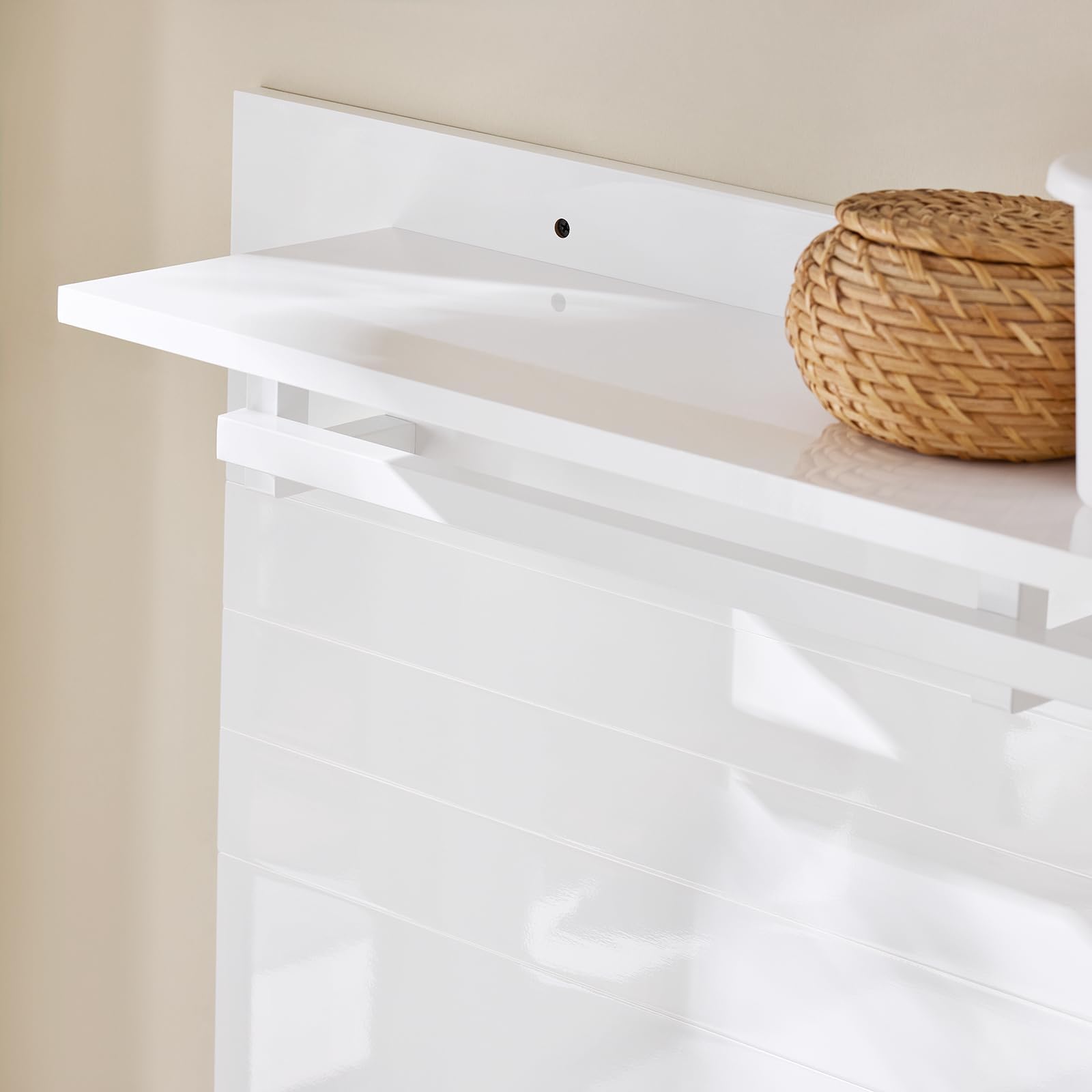 SoBuy Porte manteau mural bois avec patère murale et étagère rangement – Meuble entrée mural multifonction pour salle de bain, cuisine, chambre – Blanc 100x20x70cm, Charge 21kg, FHK36-W