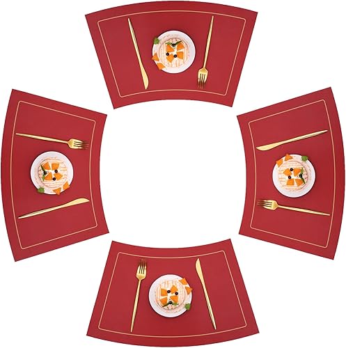 Juego de 4 manteles individuales para mesa redonda, lavables, resistentes al calor, PVC, de doble cara, color rojo, 4 unidades