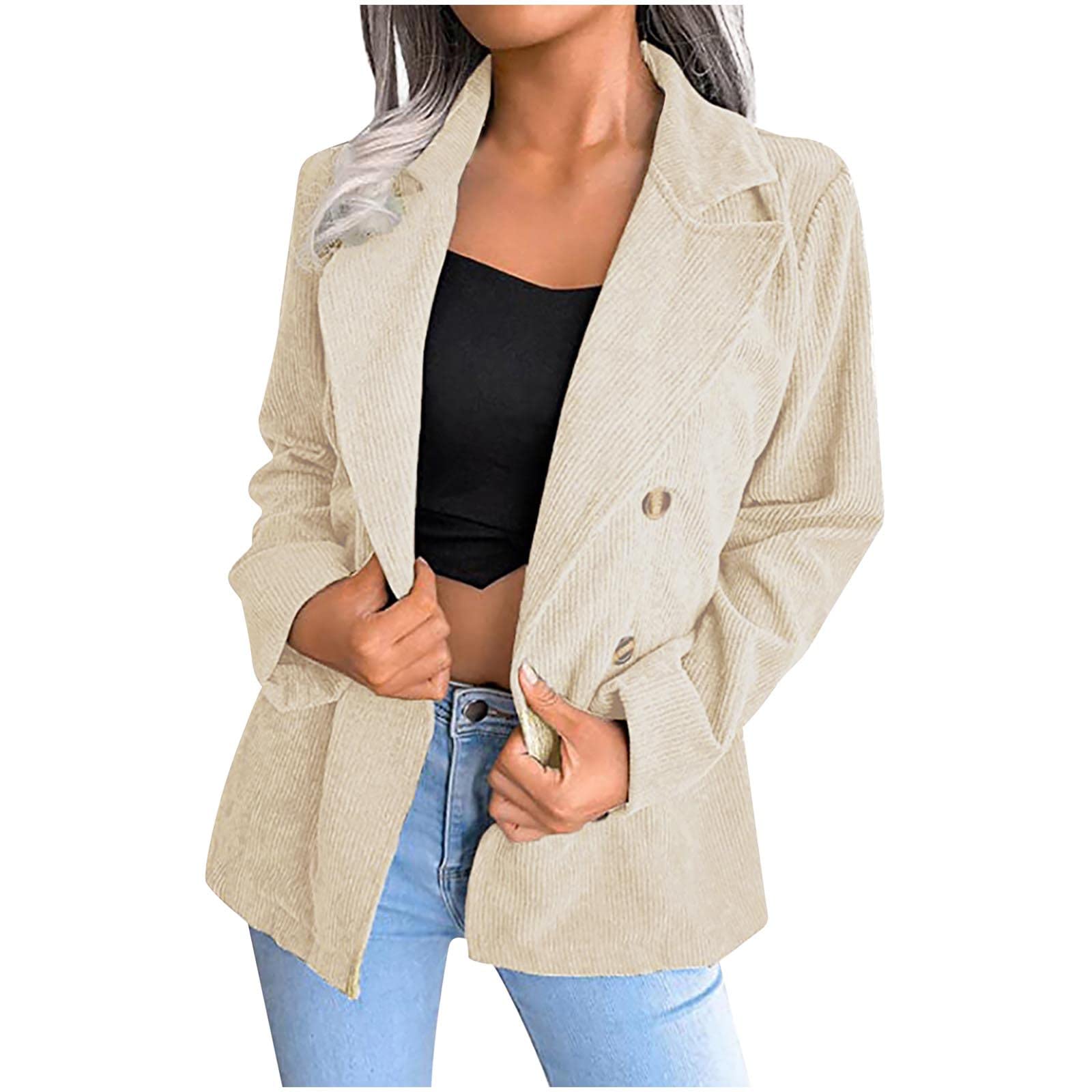 Blazer for Women UK Elegant Casual Work Blazer Jackets Women Classic Solid  Color Corduroy Long Sleeves Button Casual Blazer Jacket Tops Coat Sale