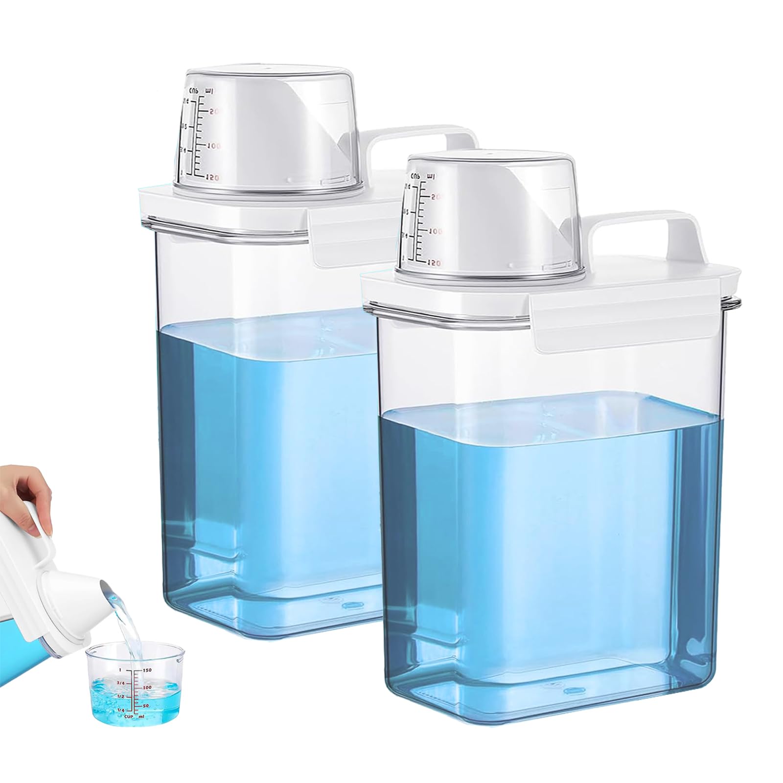 2pcs 1800ml Dosatore Detersivo Lavatrice con Misurino, Contenitore Detersivo Polvere, Contenitore Multiuso con Chiusura Ermetica, Ideale per Detersivi Liquidi, Cereali E Cibo per Gatti