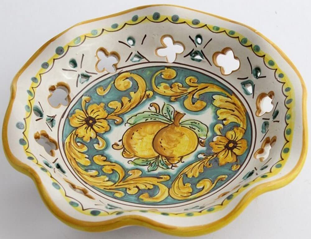 Generico Ciotola in ceramica siciliana giallo e verde di santo stefano di camastra decorata a mano Limoni Art 22