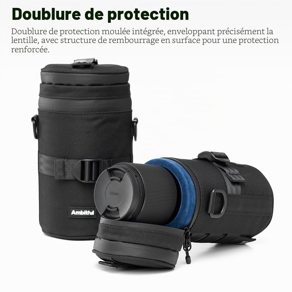 AMBITFUL Thick Camera Lens Pouch Case, Water/Dust/Shock Protection Lens Pouch for DSLR Camera Lens Compatible for Sony, Nikon, Canon,Fujifilm,Tamron Fits Lenses Below