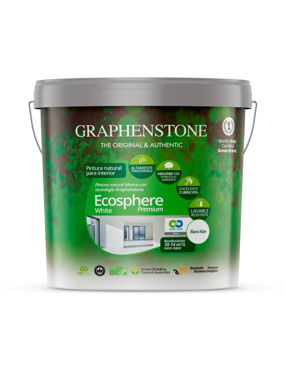 Pintura natural con grafeno para paredes y techos Graphenstone Ecosphere premium blanca 4 litros