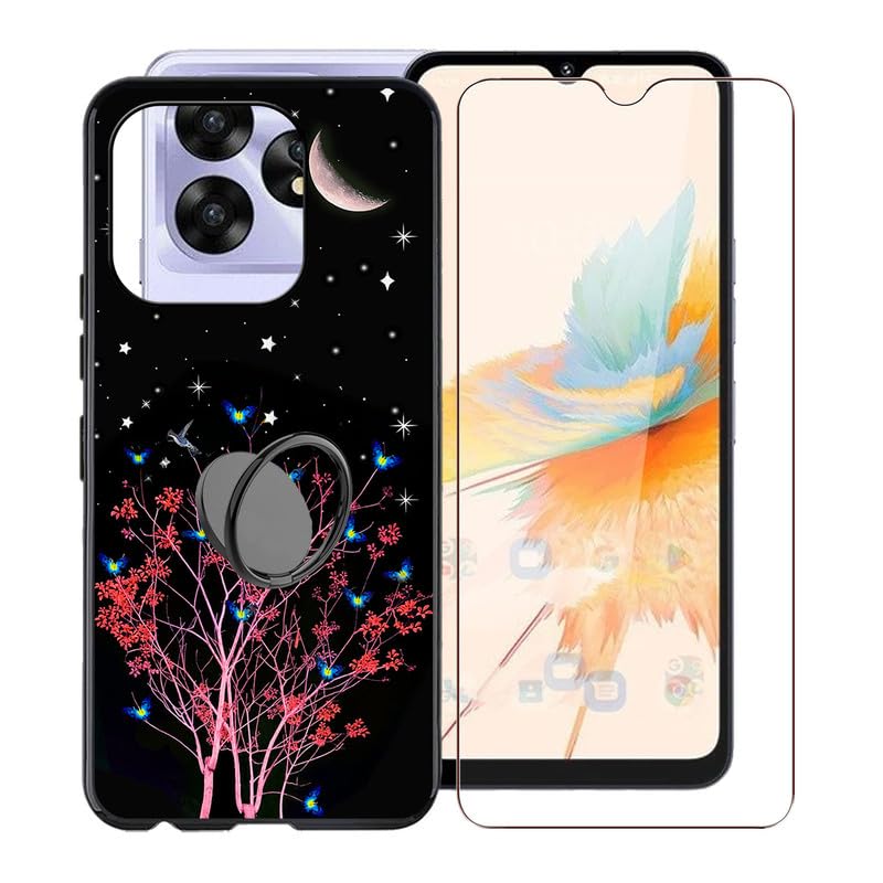 KJYFOANI Capa para Umidigi A15, [1 x película protetora de vidro temperado], capa macia à prova de choque, com [suporte de anel de rotação de 360°] Capa para Umidigi A15 (6,7 polegadas) - Miracle