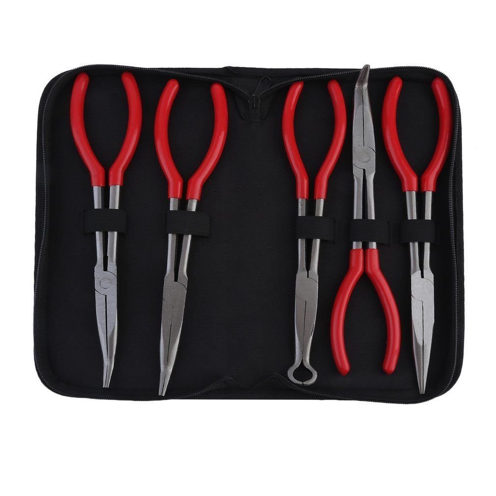 10" Long Nose Pliers Set – 5-Piece Bent Nose Pliers For Wiring, Crafts & Detailed Work