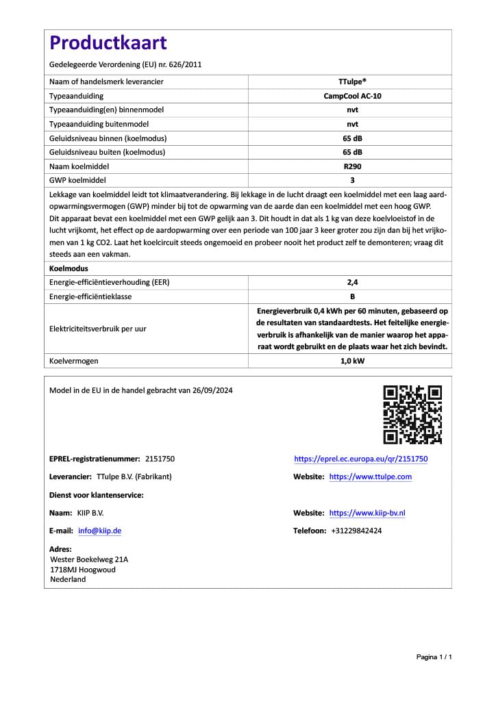 CampCool AC-10, tragbare Klimaanlage, Klimagerät, 1000 Watt, R290