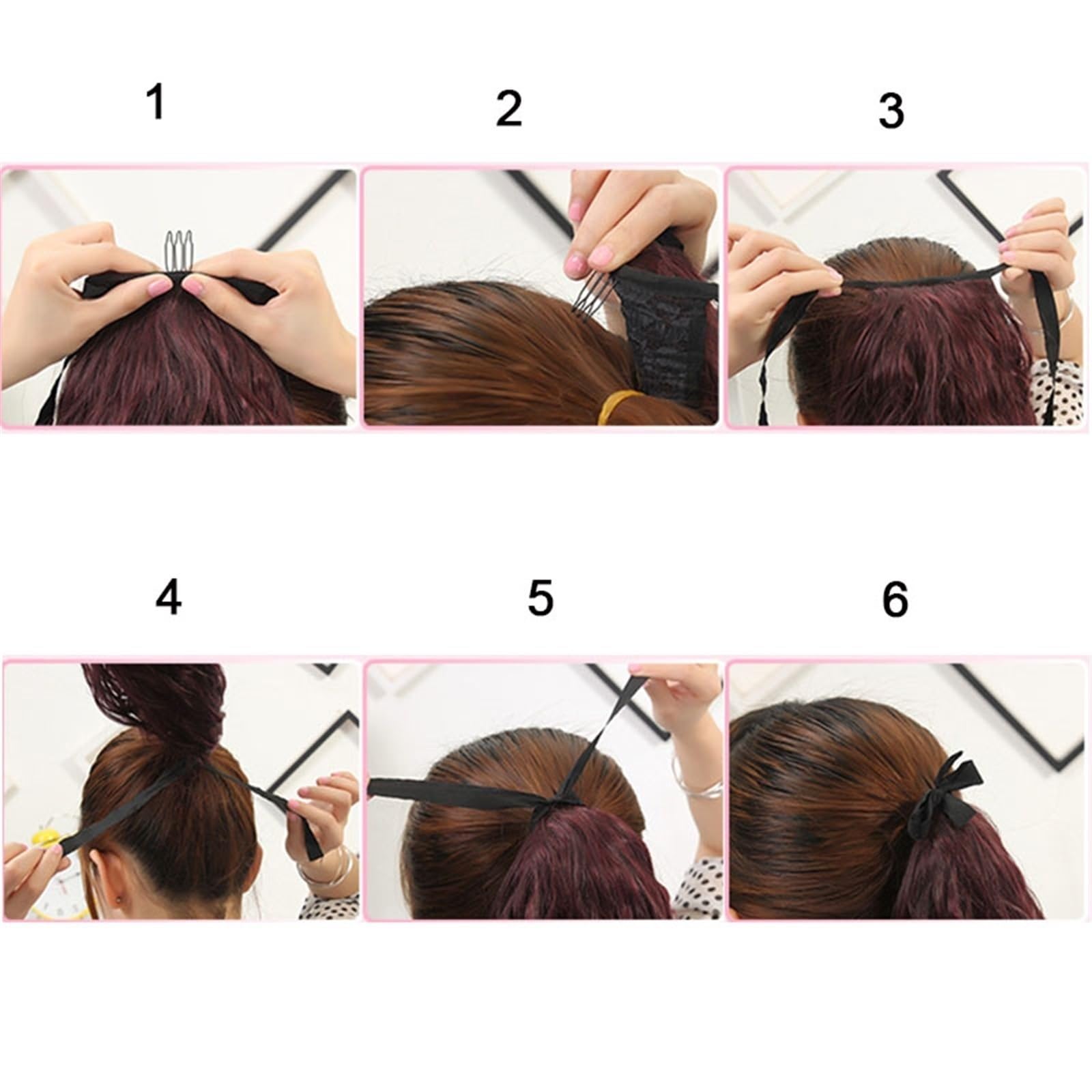 Pièce de cheveux Extensions de queue cheval synthétiques bouclées et crépues, postiche cosplay avec cordon serrage Fête(A)