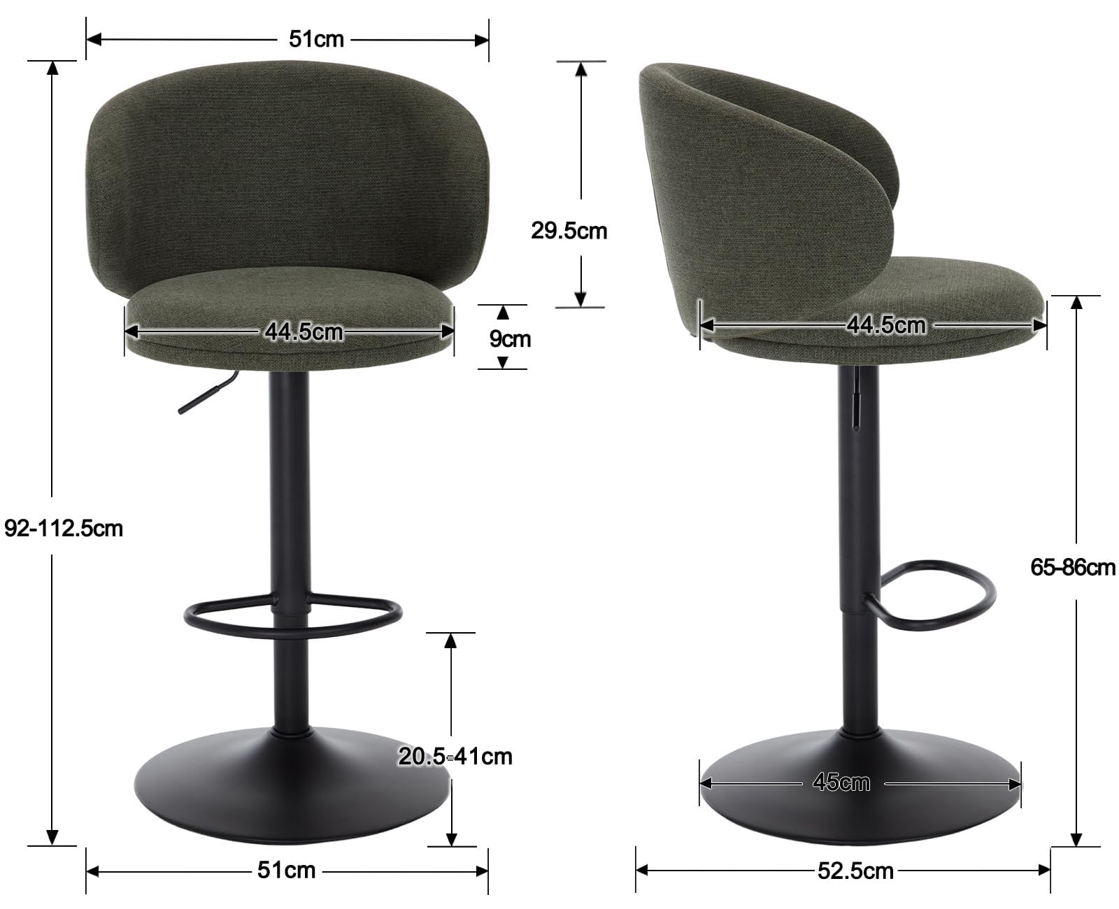 chairus Barhocker 2er Set Höhenverstellbare Barstuhl mit Fußstütze Grün