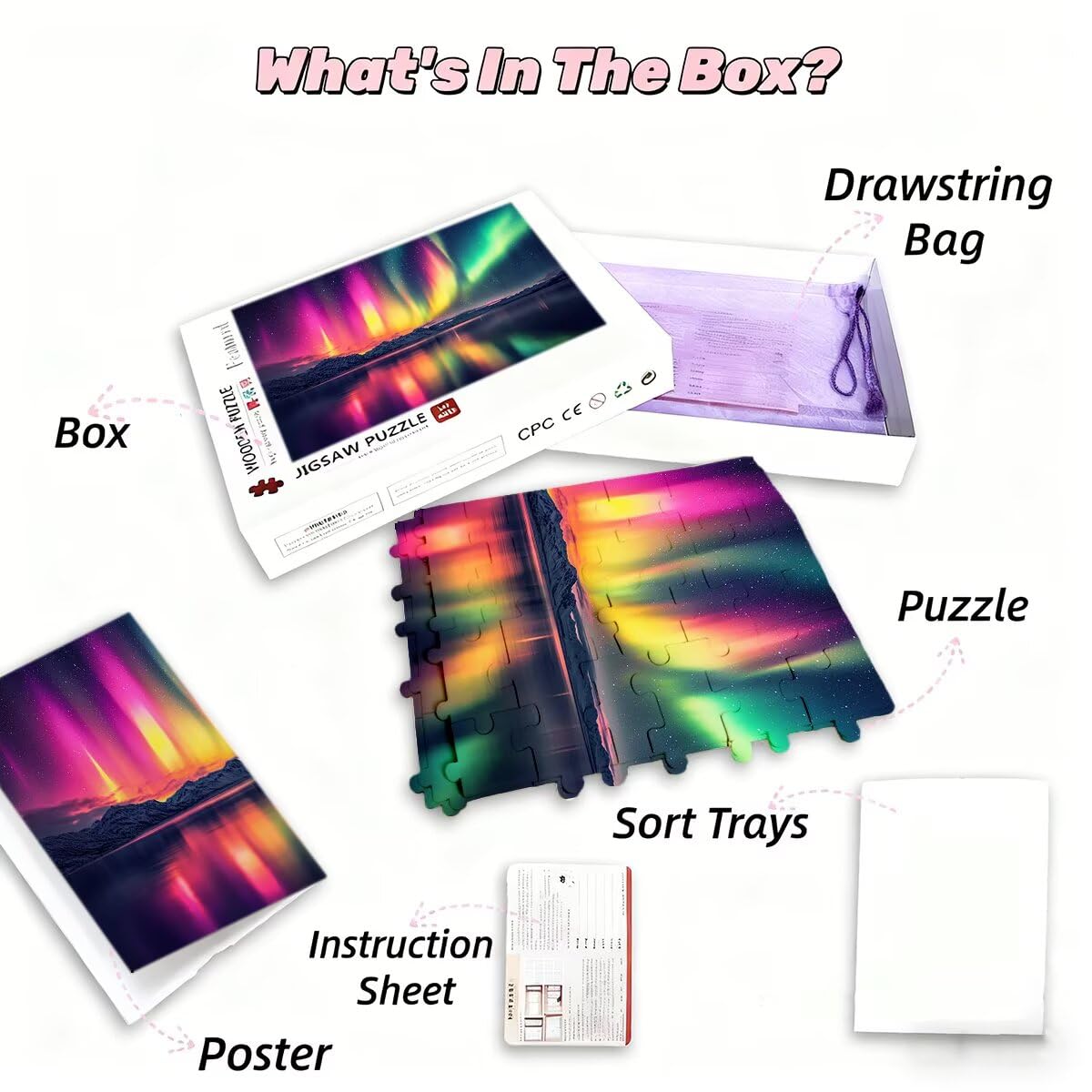 Puzzle 1500 elementów, krajobraz, drewniane puzzle dla dorosłych, Aurora, puzzle dla dorosłych, 87 x 57 cm, Impossible Classic Jigsaw gra zręcznościowa dla całej rodziny, przyjaciół, jako prezent