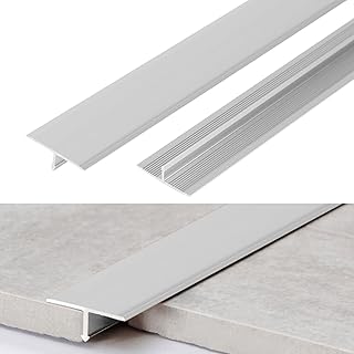 3 Stück Aluminium-T-Formleisten, 0.9 m x 2 cm, Zierleisten und Bodenübergangsleisten, Flacher Trennleiste für Türschwelle und Verbindungsböden Lücken von Laminatdielenfliesen (Silber)