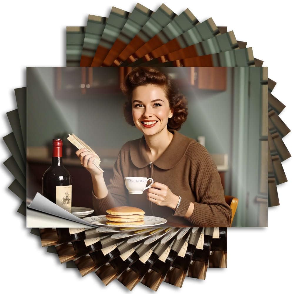Outdoor Bar Decor Bookish Decals - Woman Enjoying Pancakes, Coffee, and Wine. Removable Decal Cover Easy Peel for Interesting(8X12CM)