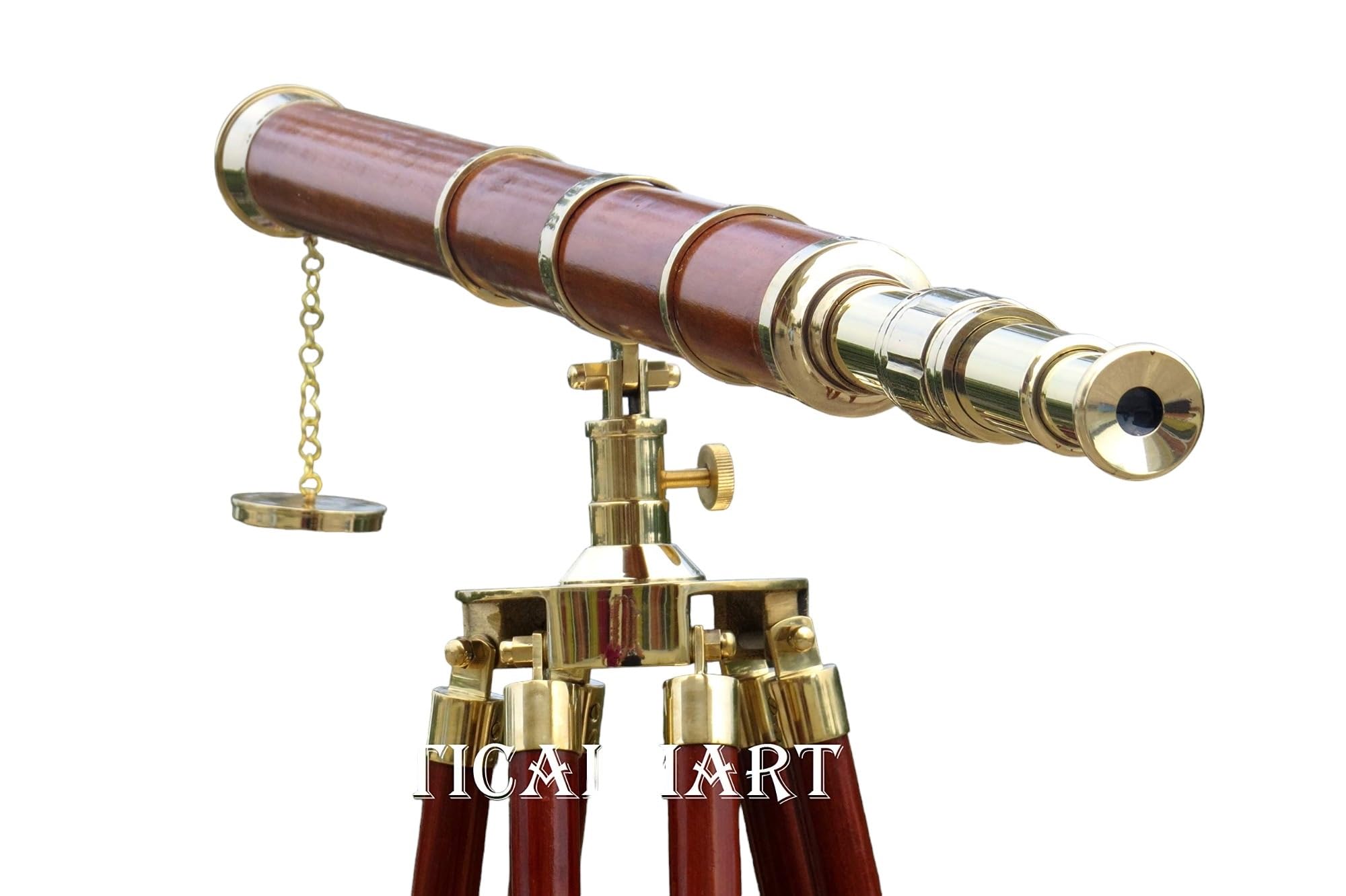 NauticalMart Floor Standing Brass - Wood Admiral Telescope 60