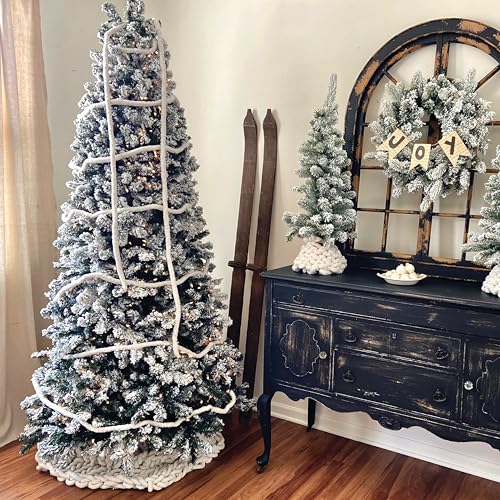 Fraser Hill Farm 7.5-Ft. Alaskan Pine Flocked Artificial Christmas Tree with Warm White LED Lights and Stand, Prelit Foldable Fake Tree with Realistic Snowy Foliage for Home Decoration