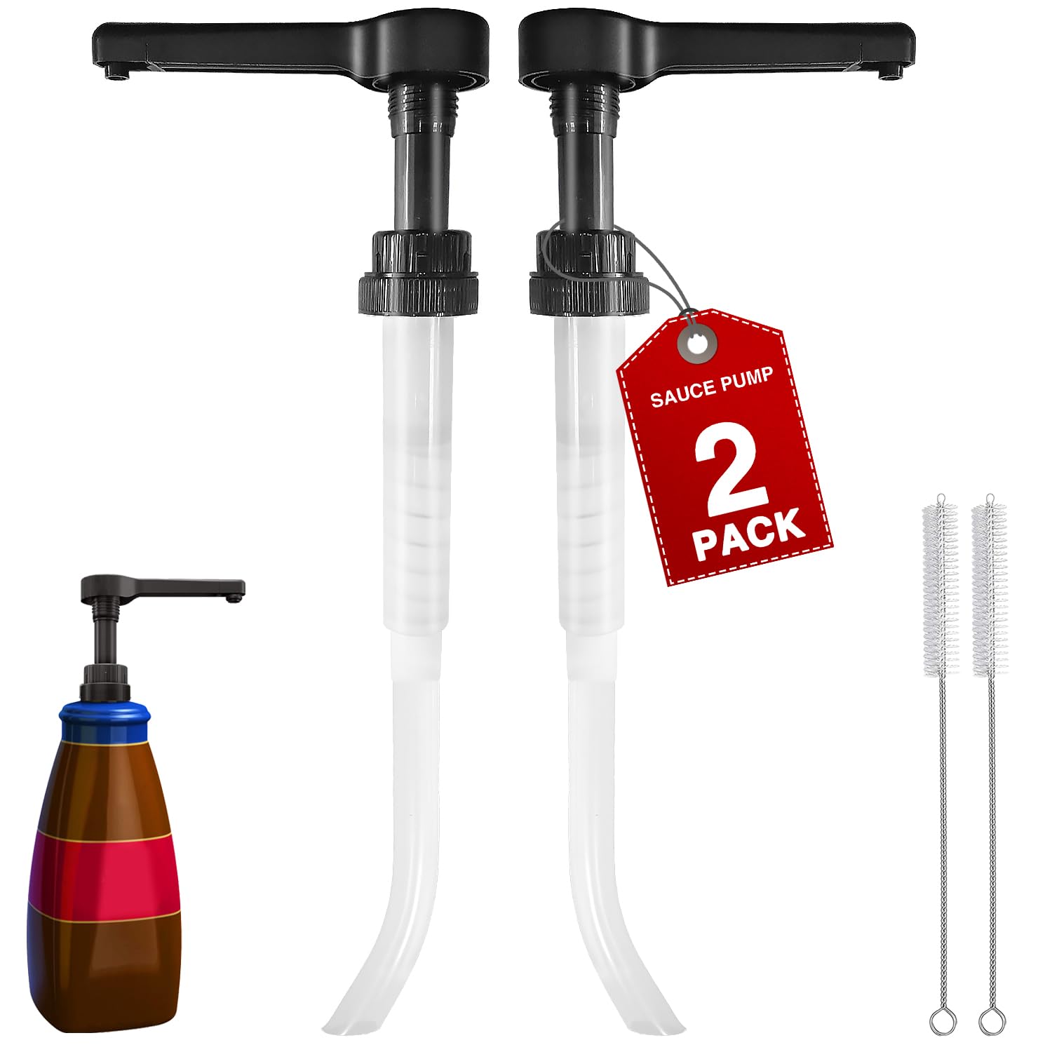 2 dispensadores de salsa negra para botellas de salsa de chocolate de calabaza y caramelo de 64 onzas, dispensador de bomba de jarabe grande reutilizable de 15 cc para salsas de vainilla y moca