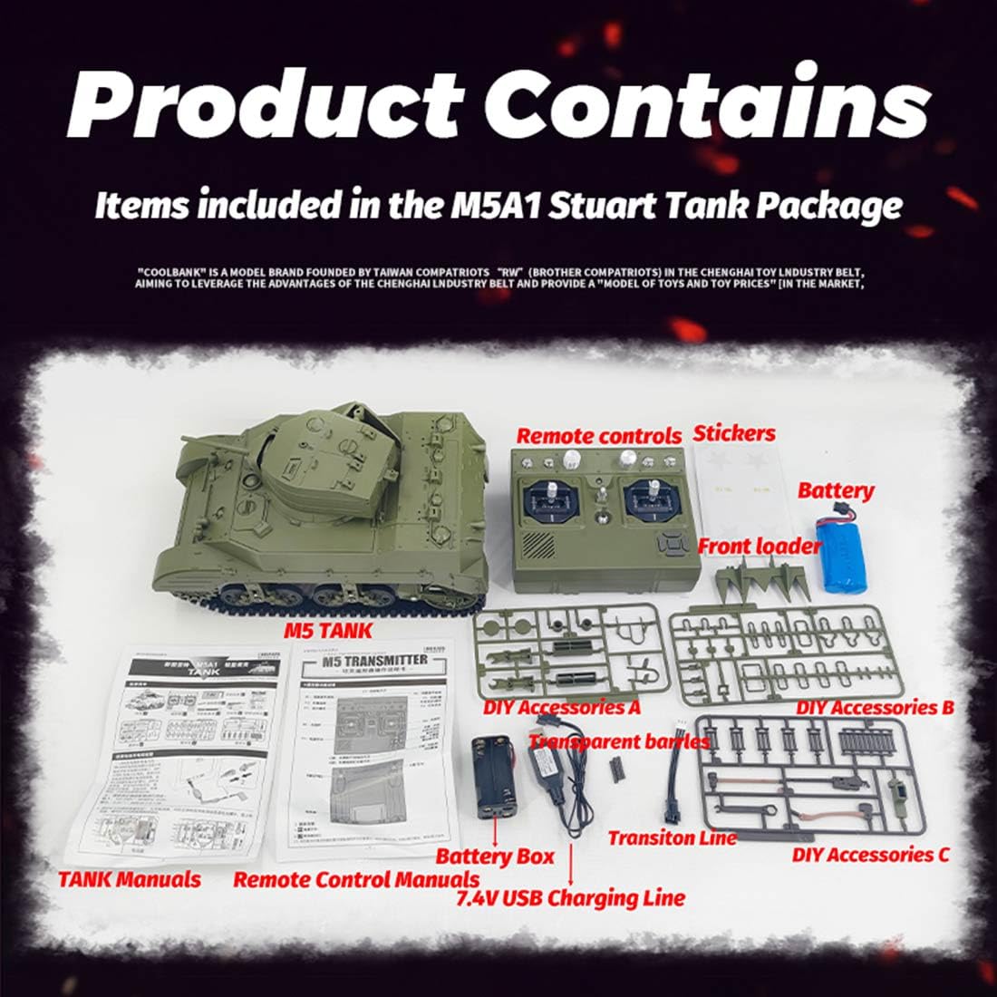 Zbiornik RC 1/16 US M5A1 Stuart RC model z efektami dźwiękowymi dymu, zbiornik 2,4 G, model czołgu wojskowego RC, zabawka na prezent
