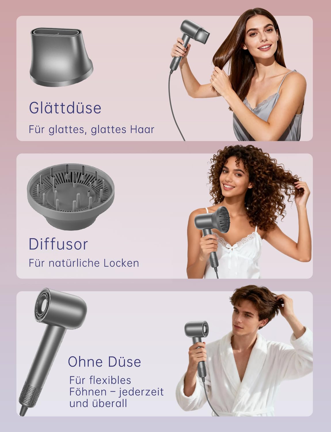 Sèche Cheveux Ionique Professionnel De Salon, Moteur Sans Balais 150 000 Tr/Min, 500 Millions D'Ions Négatifs, 25 M/s, 59 dB Faible Bruit, Anti-Frisottis, Diffuseur, Buse Concentrée, Support Mural