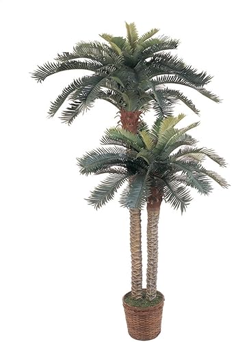 Miniatura 1 de Nearly Natural Palmeras artificiales de sagú de 6 y 4 pies, palmeras artificiales en maceta doble con dos troncos realistas y 80 hojas de palma