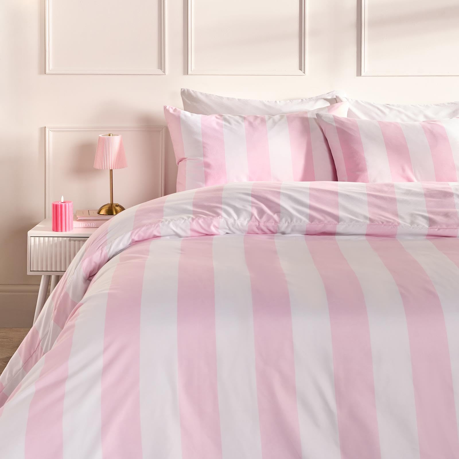 OHS - Duvet Set - Stripe Print - Microfibre - Pink - Single