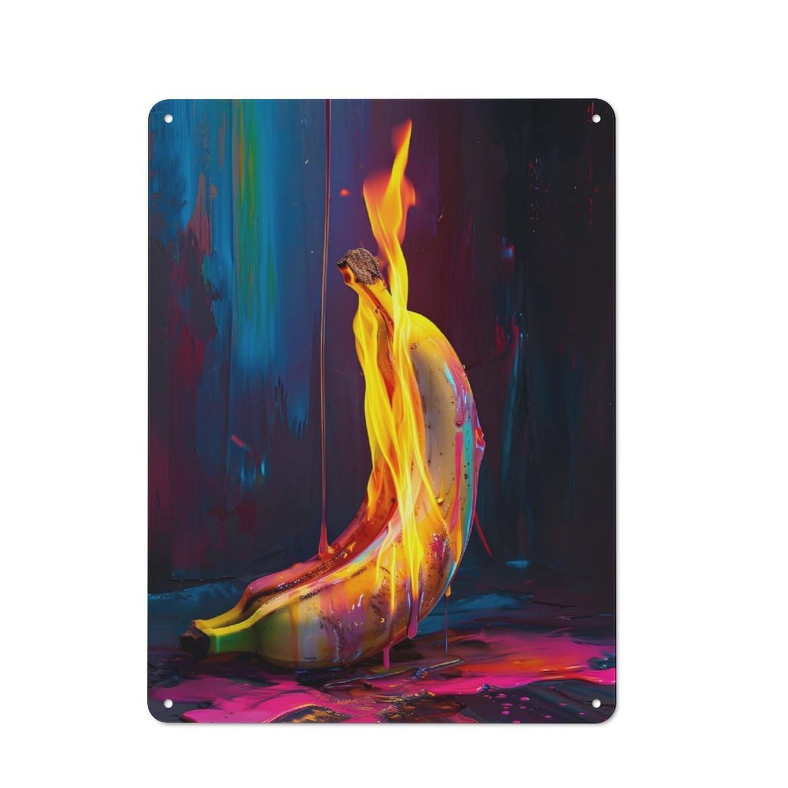 Junmoney Surreal Banana In Flames Retro Tin Sign 40X30cm Featuring For Bar Or Restaurant, For Metal Sign Collectors, For Garage And Workshop Walls