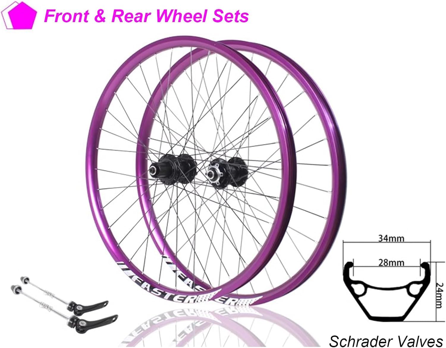 Mountainbike 26 Zoll Felgen-Set, Disc Brake QR 100/135mm Laufradsatz 32H, vorne 2, hinten 4 Lager, HG Naben für 8-12-fach Kassetten