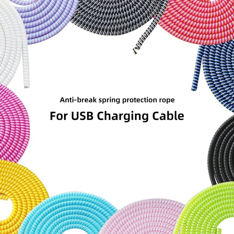 Image of Spiral Cable Protector, 150cm Plastic Cord Organizer for Charging Cables, Headphone and Charger Wire Protection Cover, Universal Device Compatible (Jet Black)