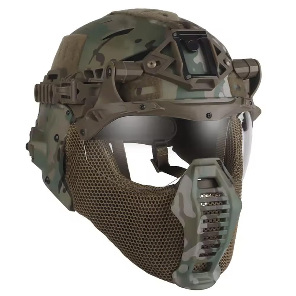 Fotrsta A Fotrst Tactical Fast Helmet Full Face Protective, Irsoft Helmet With Clear Visor Goggles Nd Breathable Mesh Mask, Djustable Lightweight For Paintball Wargame Shooting Outdoor