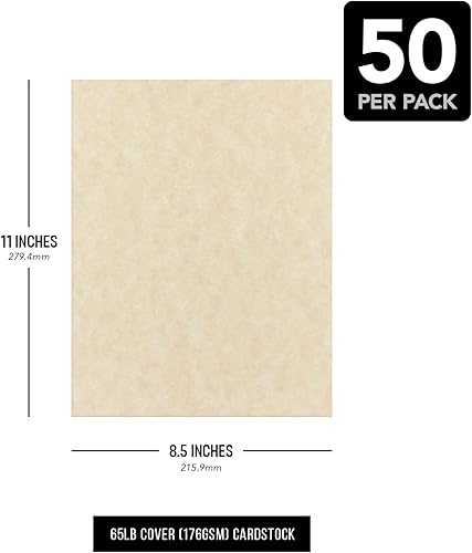 Vista 7 de Cartulina de pergamino envejecida, ideal para certificados, menús e invitaciones de boda, cubierta de peso medio de 65 libras (6.21 oz/m²), 8.5 x 11