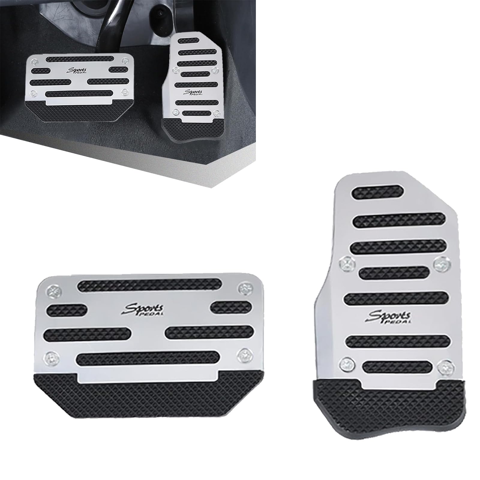 2 PCS Car Non-Slip Pedal Pads Set, Accelerator Pedal Covers, Car Brake Pedal Protectors, Automatic Automobile Accessories, Universal for Most Cars, Trucks and Vans (Silver #XB-373)