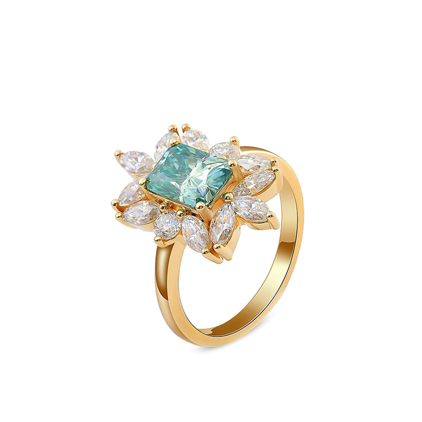 Anello da donna sottile, anello di fidanzamento con fiore con moissanite, oro rosa, regalo per donne